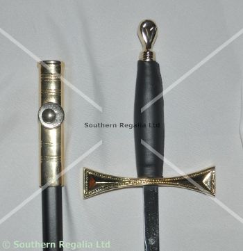 Knights Templar Medium Sword - Gilt with Black Scabbard - 750mm